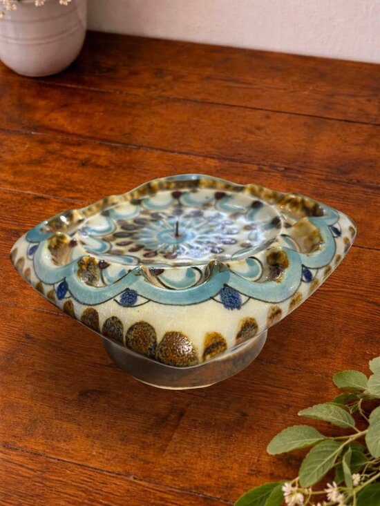 Ken Edwards - Tonala Other - Vintage Tonala Ken Edward's Signed Pillar Candle Holder Blue/brown Glaze 6" Mexi